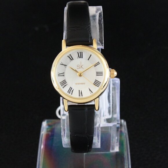 Ladies Dress Quartz Watch Silver Sunburst Dial Black Strap 22mm main image 8